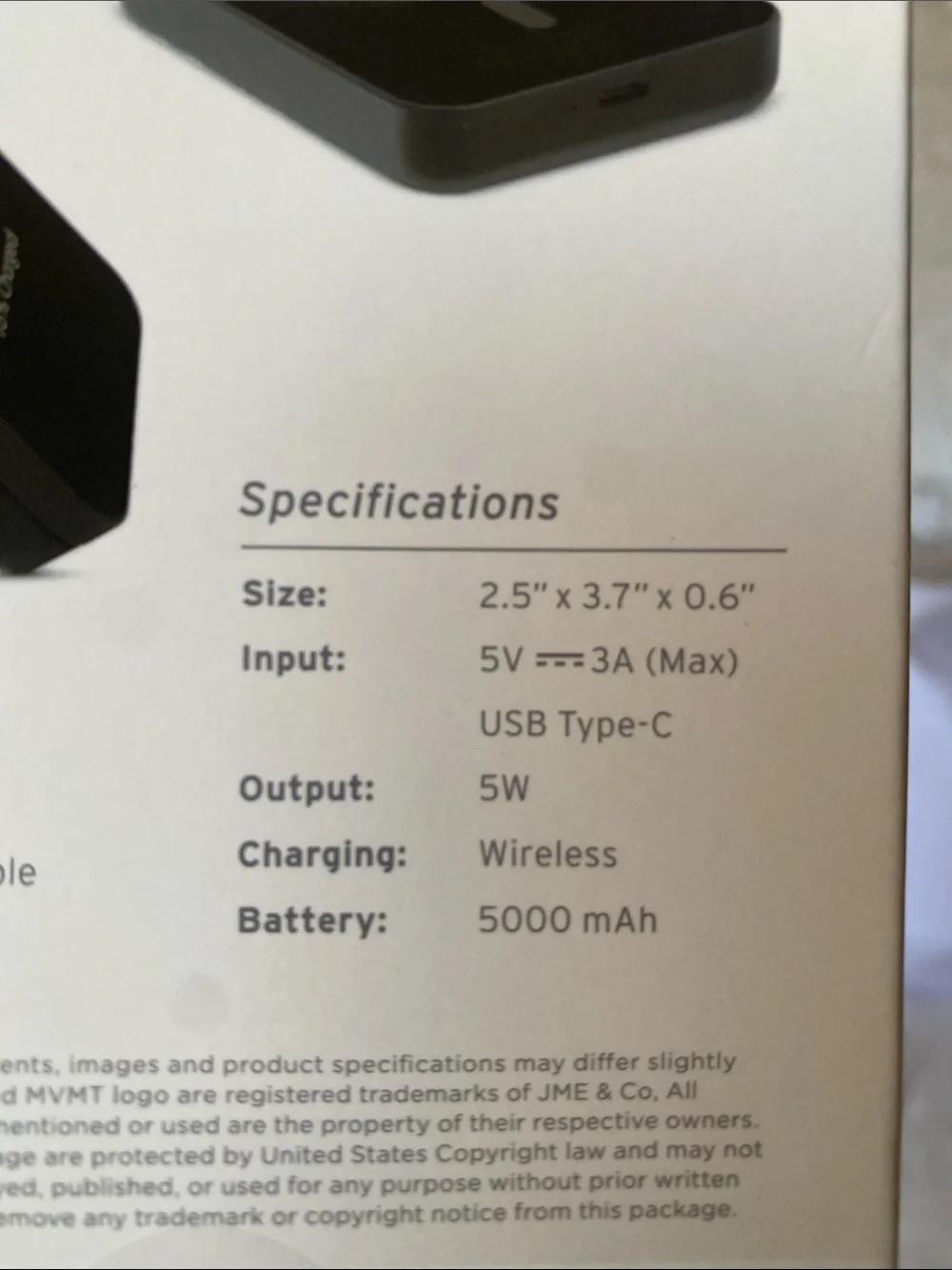 MVMT Black Magnetic Wireless Power Bank with Ring Pad